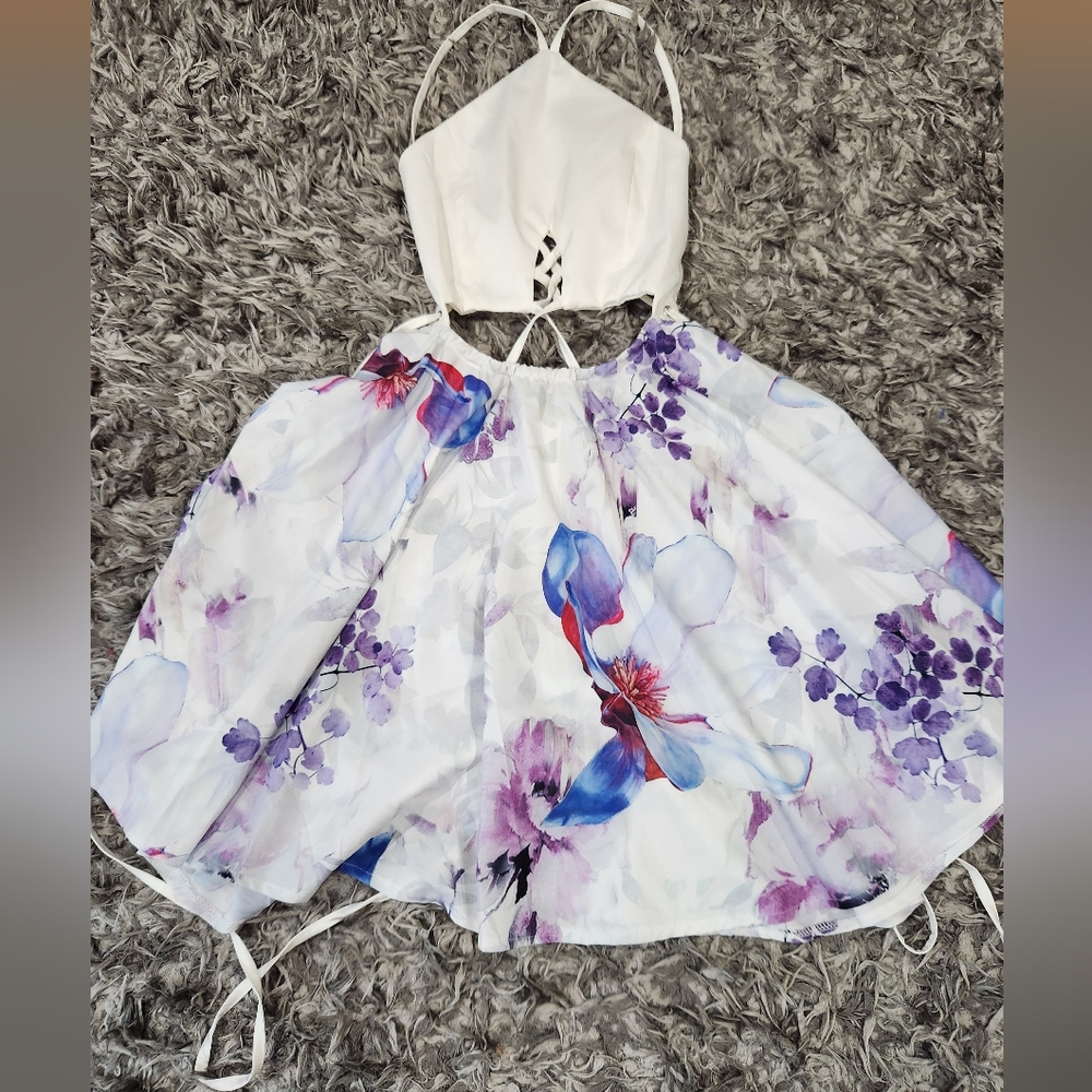 White and Purple Strappy Dress
